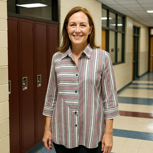 NWT Steven Edwards Women MEDIUM Button-Up Shirt Asymmetric Hem Quiet Elegance